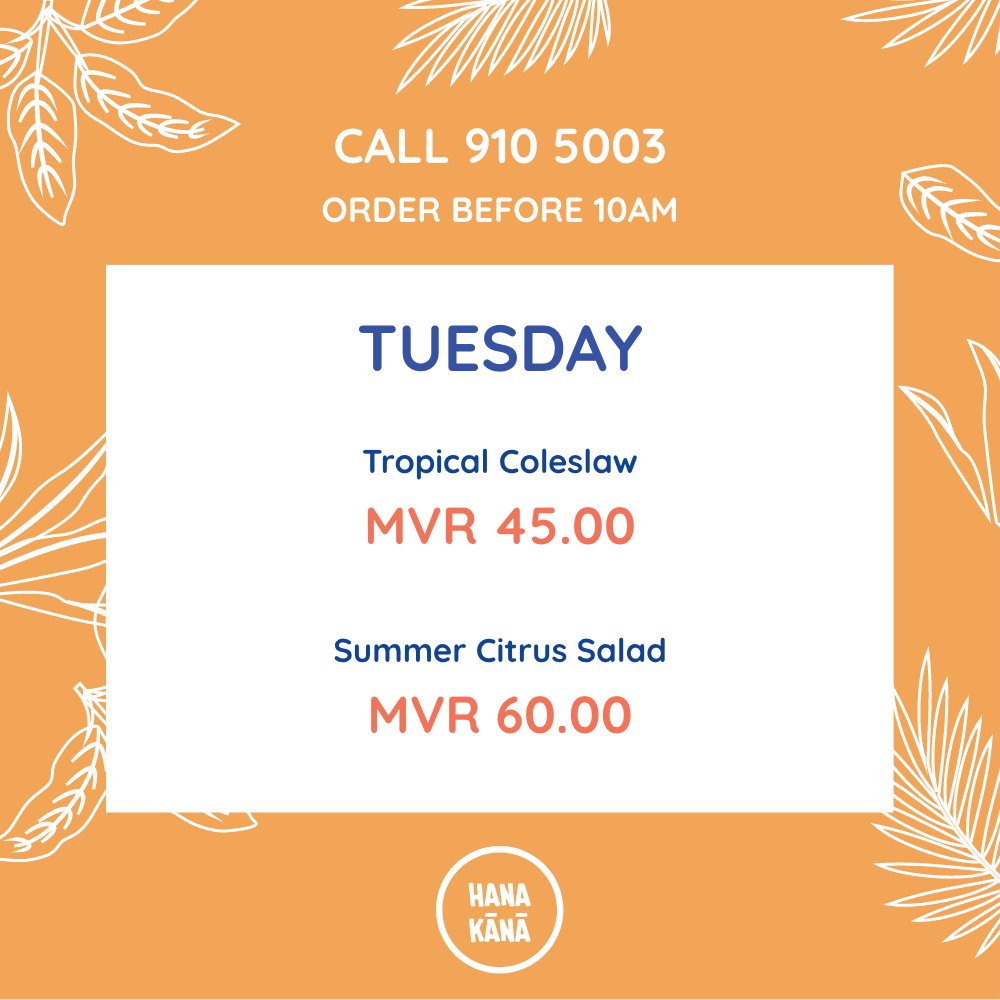 hanakaanaa's tweet photo. Here are our menus forTuesday. Have we got what you like?
.
Call, Text, Viber or Telegram 9105003 to order ๐
.
#GoathiFood #lunch #homemade #homemadelunch #food #eat #tasty #instafood #yummy #Maldives #Tuesday #rice #eathealthy #menu #lasagne #salad #wrap #coleslaw https://t.co/V58V9Vr51I