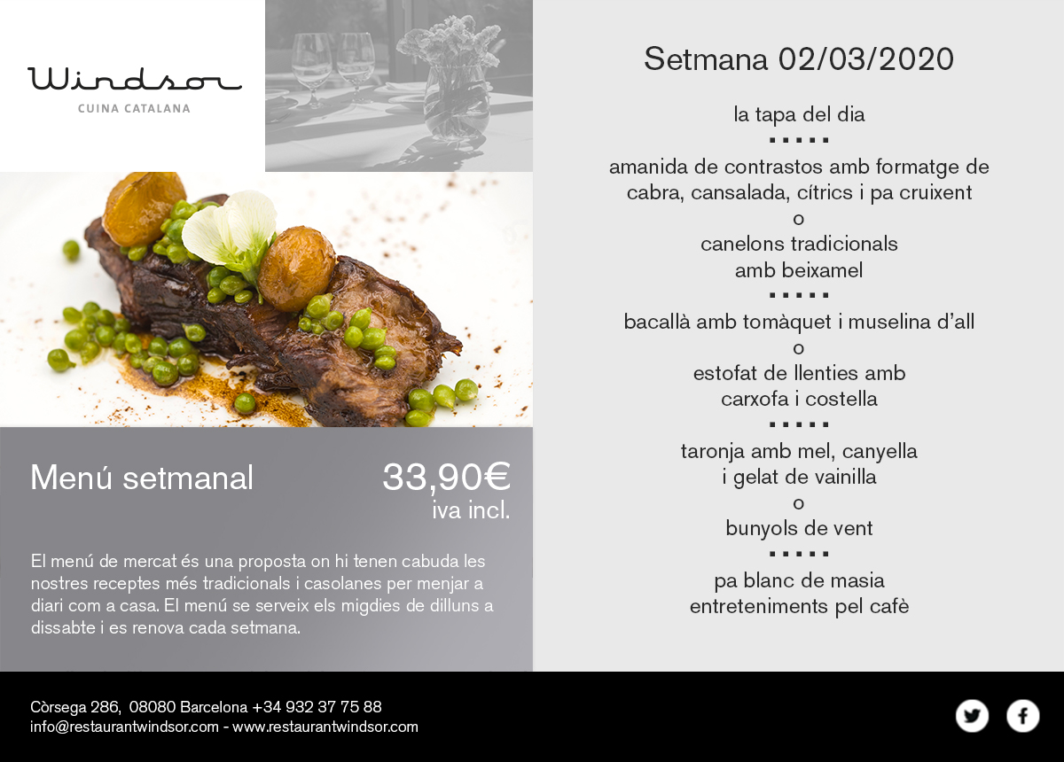 El menú de mercat de Restaurant Windsor es 👌