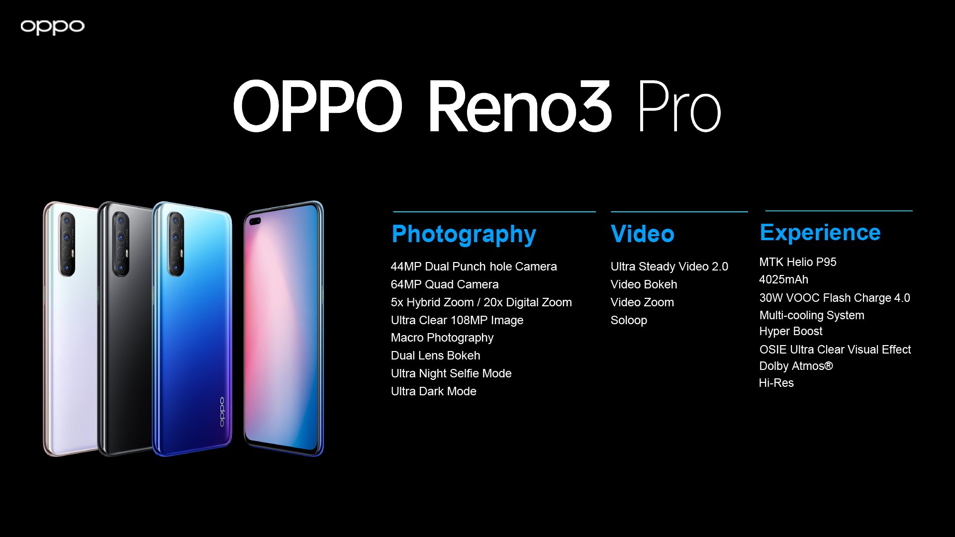 6400萬像素四攝、4400萬雙攝自拍、Helio P95處理器：國際版 OPPO Reno 3 Pro 正式發布；售價從 RM1730 起！ 4