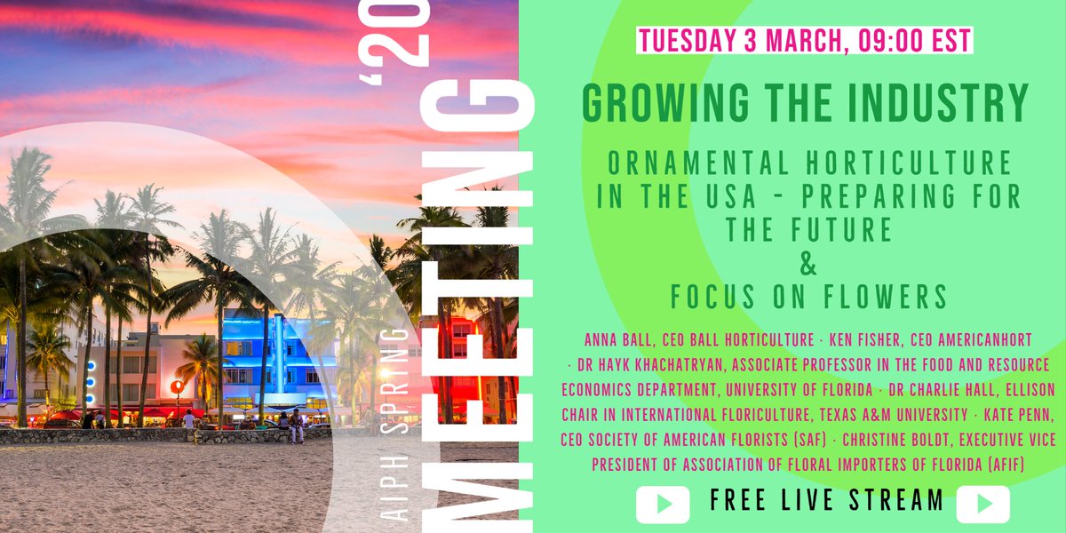 FloraCulture_'s tweet photo. You can't be in Miami for the #AIPH #SpringMeeting2020? 🌴Watch for *free live streaming* of the Growing the industry conference on Tuesday 3 March from 9am EST https://t.co/tXWlh6yhPp. 📺 The recording will also be available afterwards #growingtheindustry https://t.co/6w2fgde4ec