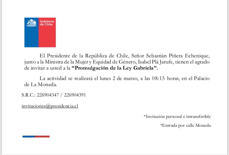 KarolCariola's tweet photo. Hoy se promulga #LeyGabriela, uno d los proyectos más hermosos y necesarios en q me haya tocado trabajar. Pese a ser autora y estar invitada a La Moneda, no asistiré. No compartiré fotos y sonrisas con el Presidente/gobierno responsable d graves violaciones a DDHH en nuestro país https://t.co/WpYmfXzYZj