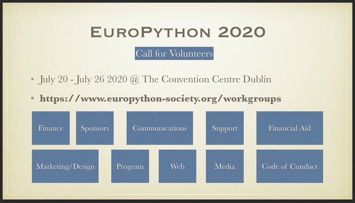 whykay's tweet image. @europython call for volunteers. I was going to give an impromptu talk at #PyConLM &amp;amp; this was one of the slides. Dets &amp;amp; sign up form via europython-society.org/workgroups #PyIE #pyconlmk @PythonIreland @PyLadiesDub @PyDataDublin @WWCodeDublin @GITDublin @WITSIreland @RedbrickDCU @pjbarry