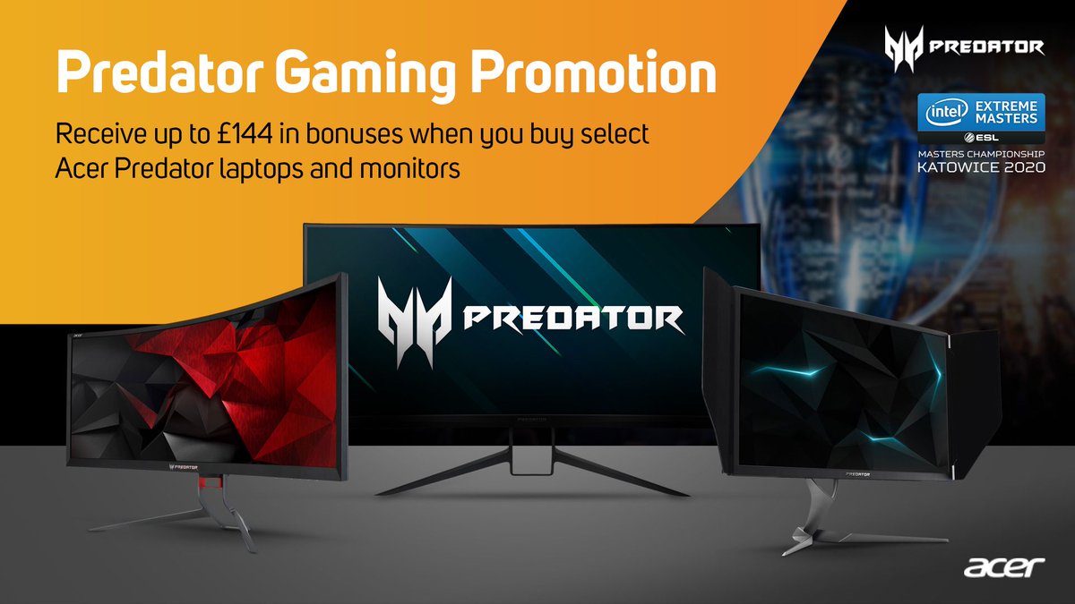 For a limited time, @AcerUK_Official Predator Monitors have an extended 3 year warranty, plus a Steam or Uber Eats voucher!

Find out more here --> bit.ly/2I8tacM

#Gaming #Gamingmonitors #acerpromo