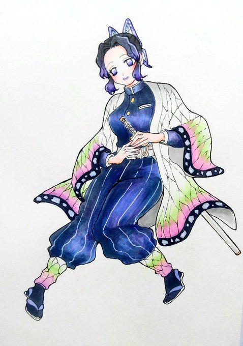 こうせいさんがTwitterに投稿した胡蝶しのぶ(鬼滅の刃)のイラスト。