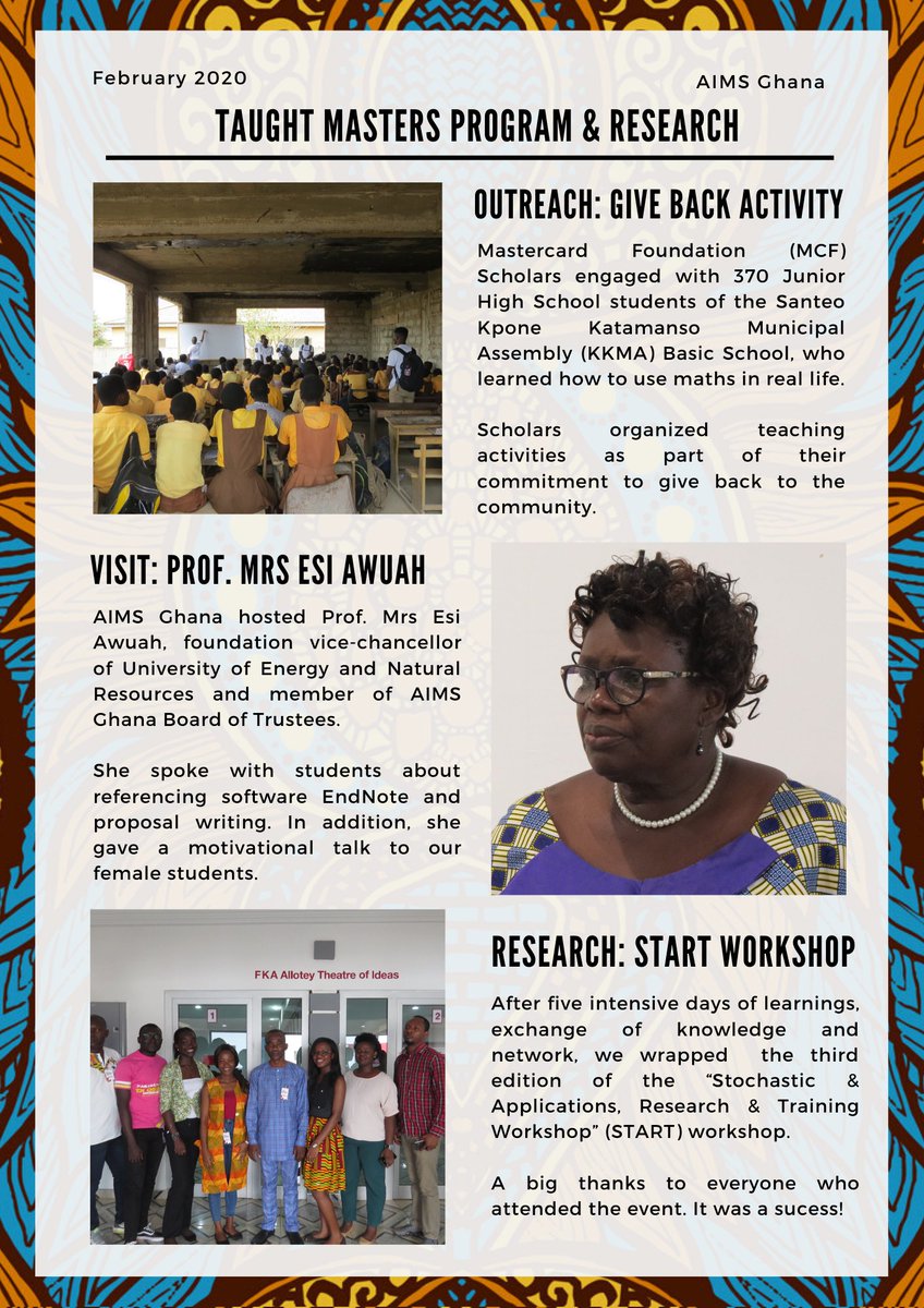 AIMSGhana's tweet photo. THIS MONTH AT @AIMSGhana: Take a look at our highlights from February, 2020. 

- International Day of Women and Girls in Science (#IDWGS)
- Research Workshop
- Outreach activities
- Google competition
- Much more!

#Monthlynewsletter https://t.co/vu8QTnuI7h