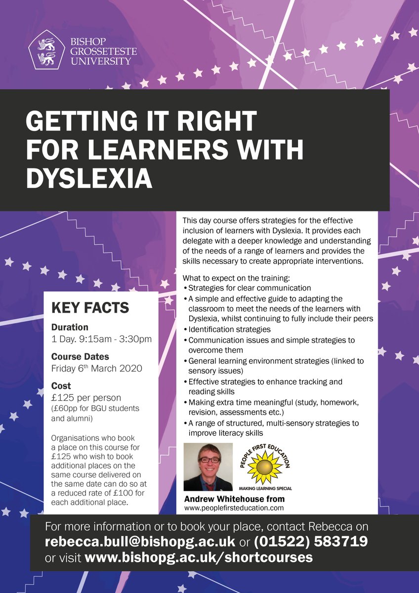 Looking forward to welcoming participants and <a href="/AndrewWSEN/">AndrewWSEN</a> to our course @BGULincoln on Friday when we will be looking at 'Getting it right for learners with dyslexia'. Have you booked your place yet? #dyslexia 
ecommerce.bishopg.ac.uk/product-catalo…