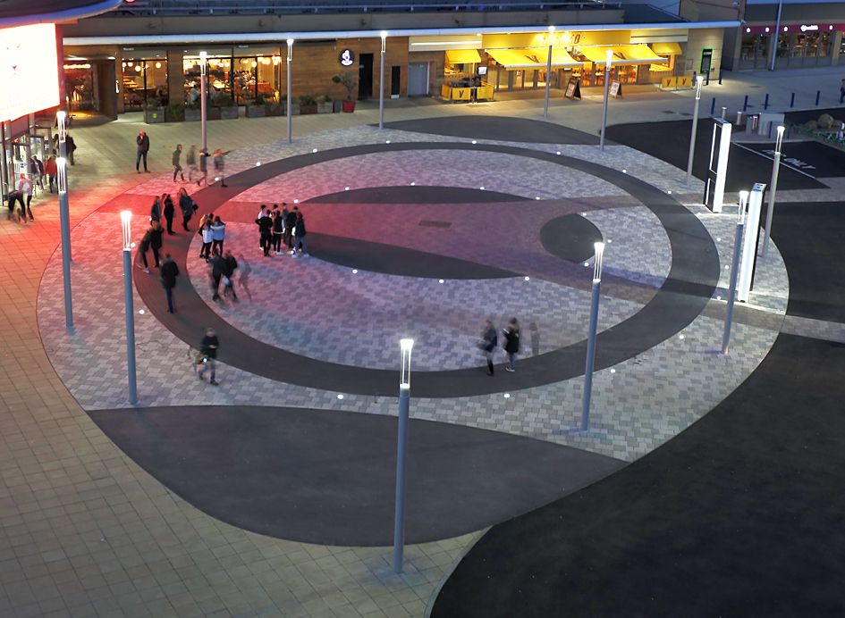 ig9Consulting's tweet photo. A recent successful project involving mall improvement and public realms works at Festival Leisure Park for our client Aviva Investors. This included a complete fit out with bespoke feature lighting, resurfacing of car park, renewal of paved areas and new ellipse feature paving https://t.co/hwKTJIRZqI