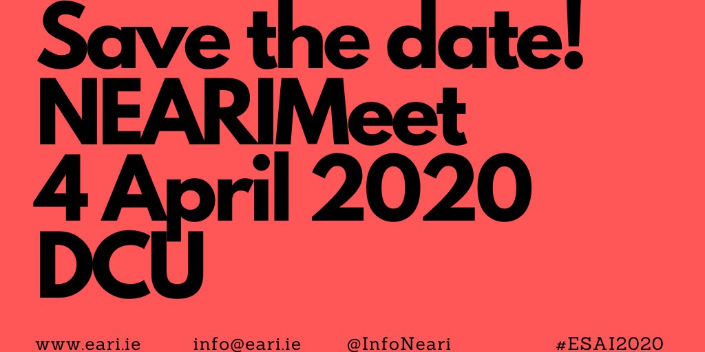 InfoNeari's tweet photo. Save the date!
NEARIMeet for everyone interested in practitioner research, values-led research, reflective practice on 4 April alongside #ESAI2020. More details at https://t.co/U7ia0pQ95Y @marygtroche @corneliathinks @magsamond @seaoneill @toirdealbhach @SaundersColette https://t.co/UsAvasn46F
