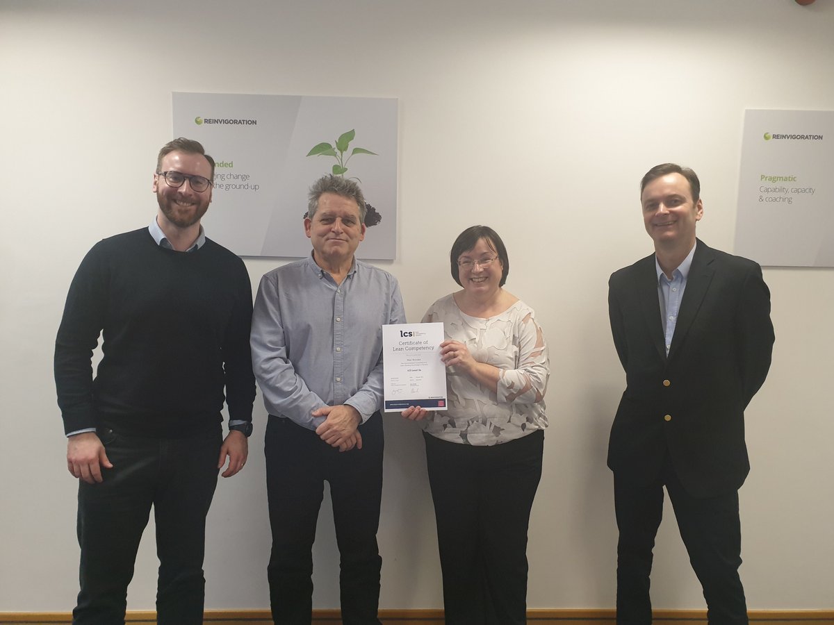 What a better way to start the week!Warm congratulations to @RoyalLondon's Mari Bowden on achieving her @LeanCompetency System Level 3A! @InsuranceTimes_ @InsuranceBizUK 
From left to right Graham Turnbull, Simon Elias, Mari Bowden, Dr John Homewood
#leantransformation #learning