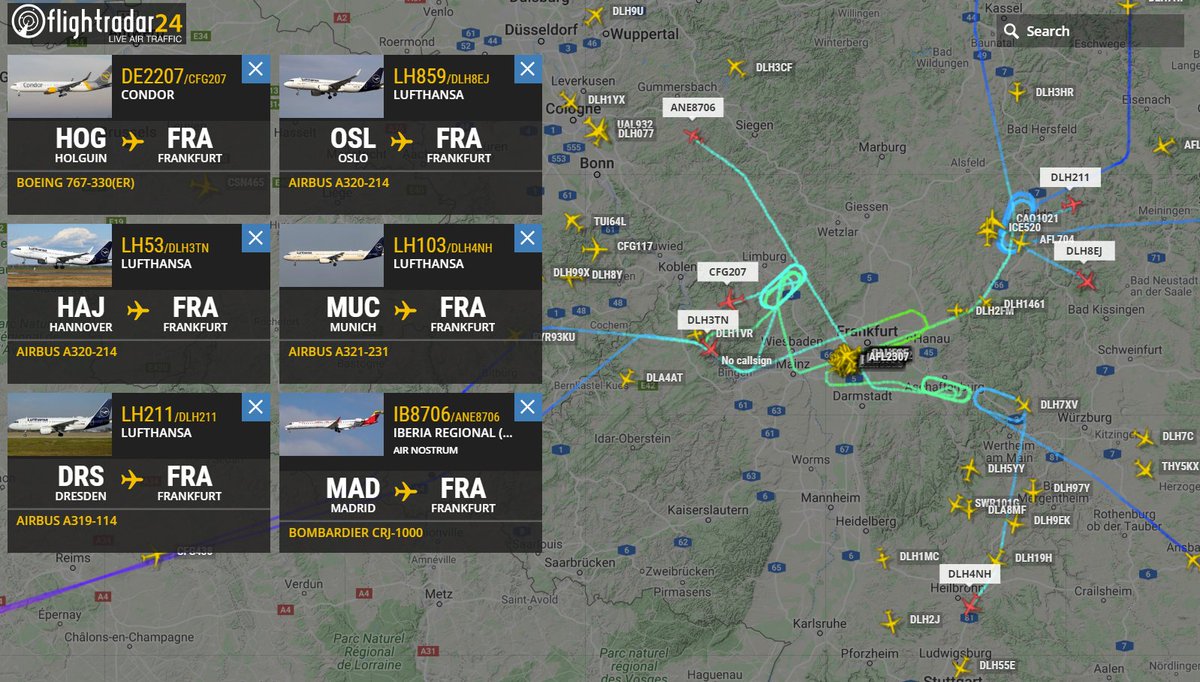 Flightradar24 on Twitter: have been landing or taking off at Frankfurt in the past 50 minutes because of drone activity near the airport. Many flights are diverting to other