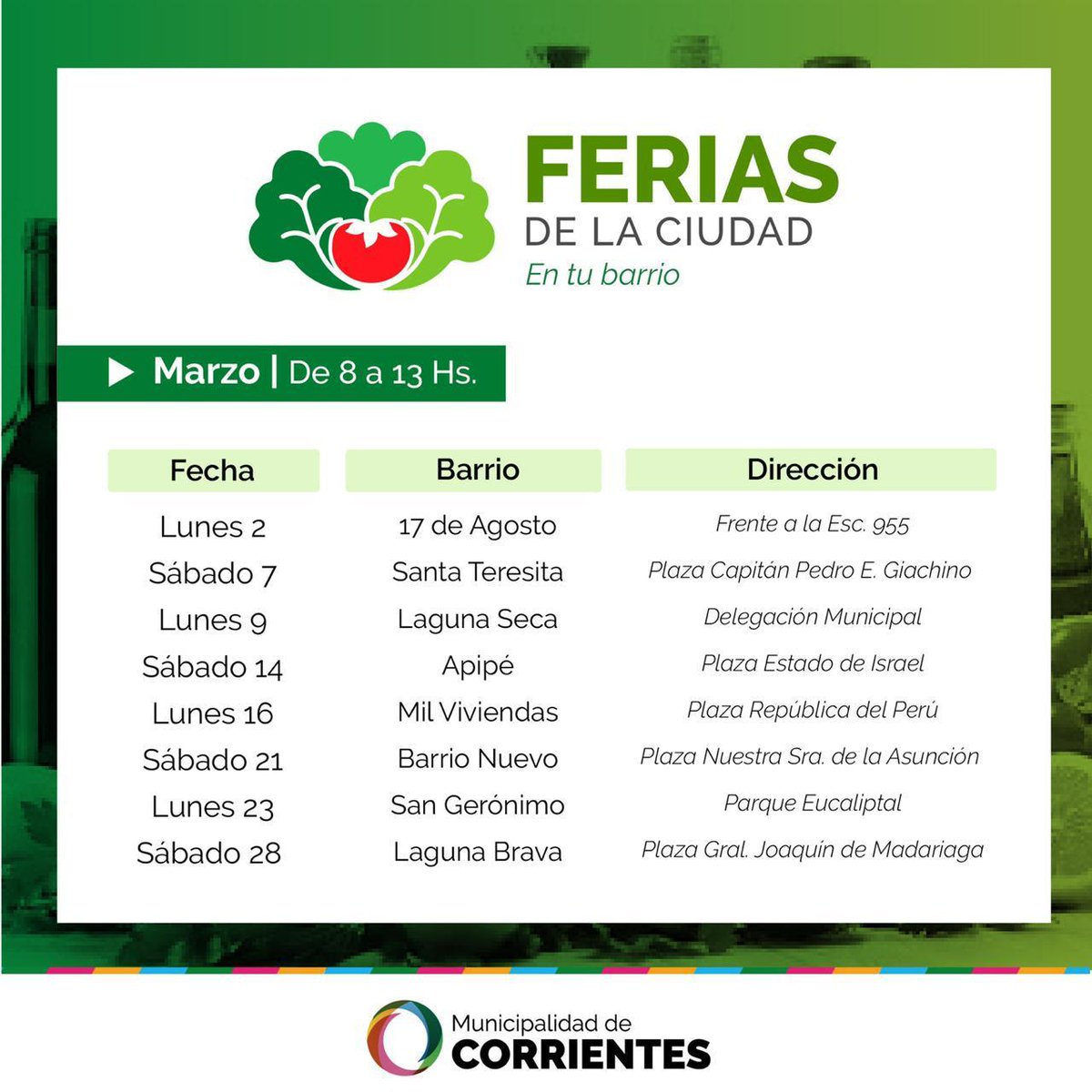 ChimiChipita's tweet photo. Les traigo datos y verduras. Acá el cronograma de ferias: rico, bueno y barato. Banque al pequeño productor, no al supermercado.

Twitter es servicio #PagameTassano #UnVueltoAunqueSea #ReQueNo #EsPorAmor #ConozcaLoQueCome #PreguntaleElNombre https://t.co/MiO8cBwIx3