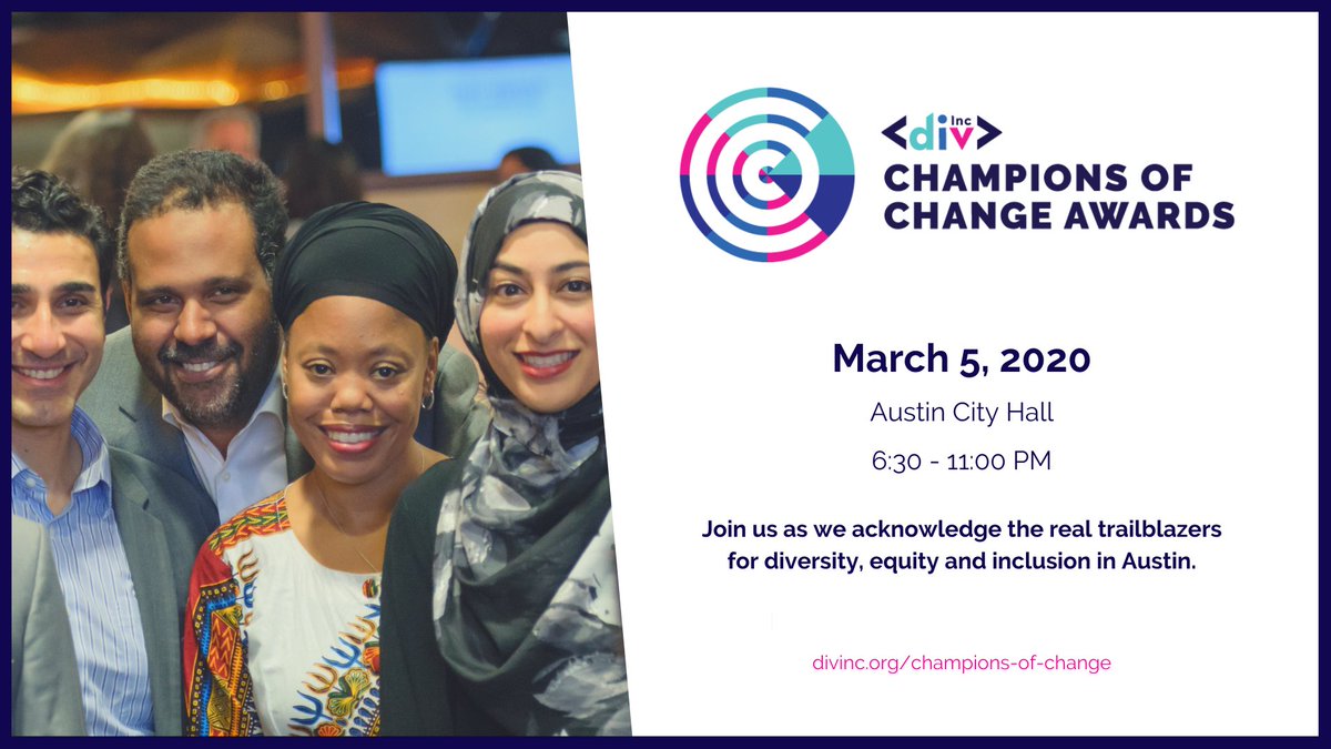 WeAreDivInc's tweet photo. Take a stand for making Austin a more authentically inclusive city, this Thursday at City Hall. 
Get TIX 🔗➡️ https://t.co/q6AtLFSoVb

#championsofchange2020 #diversityequityinclusion #champions #whydivinc #atx #community #ATXinColor https://t.co/SjTMgf8g40