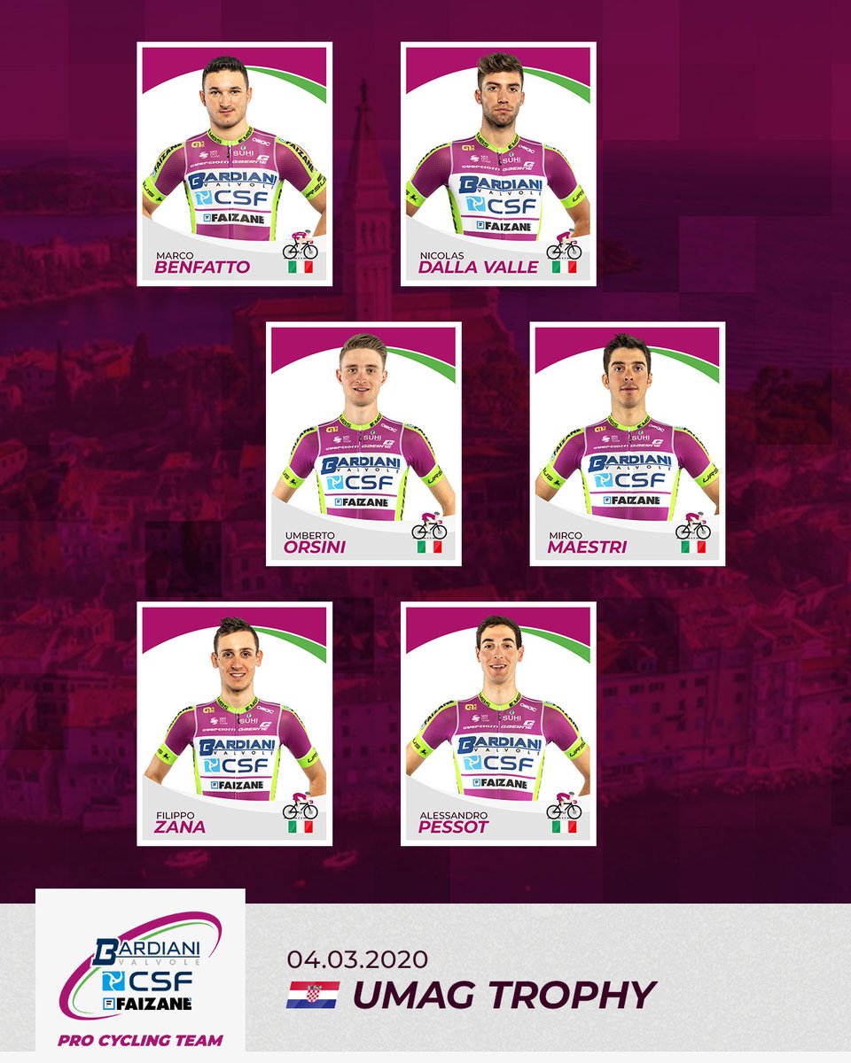 Bardiani_CSF's tweet photo. 🚴🏻‍♂️ È tempo di tornare in sella.
🇭🇷 Primo appuntamento del mese in Croazia, con l'Umag Trophy, questo mercoledì 4 marzo.
🇮🇹 La formazione: @marcoWelldone, Nicolas Dalla Valle, @u_orsini_94 @mircomaestri9 @alepess Filippo Zana.
📰 Leggi la news: 👇🏻 https://t.co/7cWQxnBVwM https://t.co/wrUYNjFOti