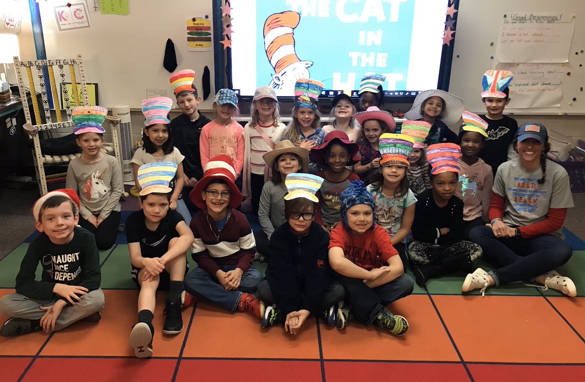 khoney76's tweet photo. Read Across America Day!  We are wearing hats to clebrate Dr. Seuss’s birthday, and we had a special guest reader @cindym_nichols. What a treat!! @NicholsonEleme2 #ReadAcrossAmerica #ReadAcrossAmericaDay https://t.co/jpJsGFR2wv