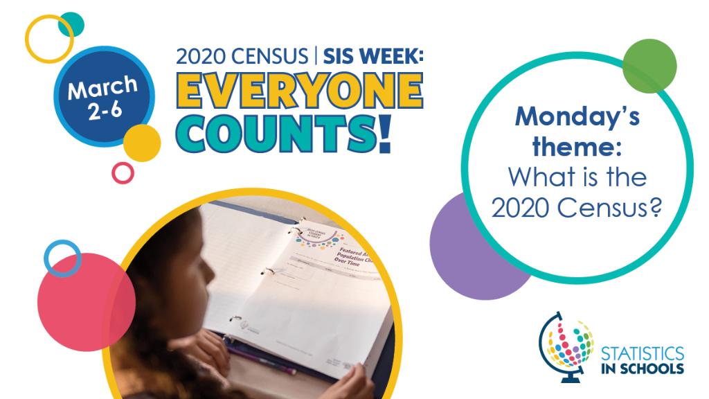 uscensusbureau's tweet photo. We’re kicking off SIS Week: Everyone Counts! with Monday’s theme: What is the #2020Census? Introduce your students to the 2020 Census by finding your grade’s #StatsinSchools featured activity at https://t.co/XDNHERzygJ. https://t.co/zbf0VnXbgr