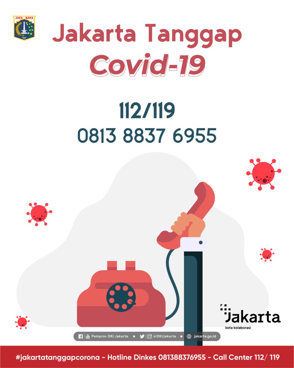 Pemprov DKI Jakarta telah membentuk Tim Tanggap #COVID19 utk pemantauan dan pengawasan penyebaran virus Corona.

Pemprov DKI Jakarta akan terus berupaya  yang terbaik untuk melindungi warga, juga transparan atas informasi mengenai virus ini.
#JakartaTanggapCorona #Jaki #PerluTahu