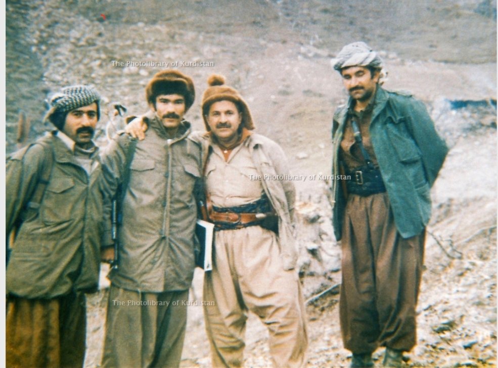 Salar Aziz, Newşîrwan Mistefa, Jalal Talabani and Mullazem Omar Abdallah in Nawzeng, southern Kurdistan 1980