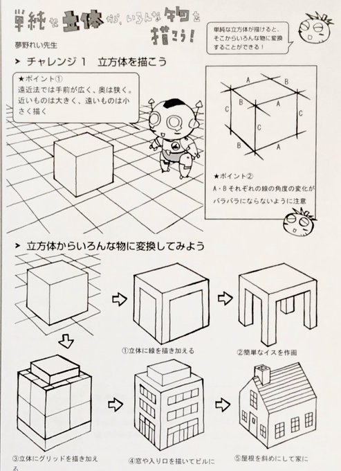 背景作画の練習ドリル
「単純な立体から、いろんな物を描こう!」

正しい立体やグリッドがそこそこ描ければ、いろんなモノが描けるようになる(^^) 