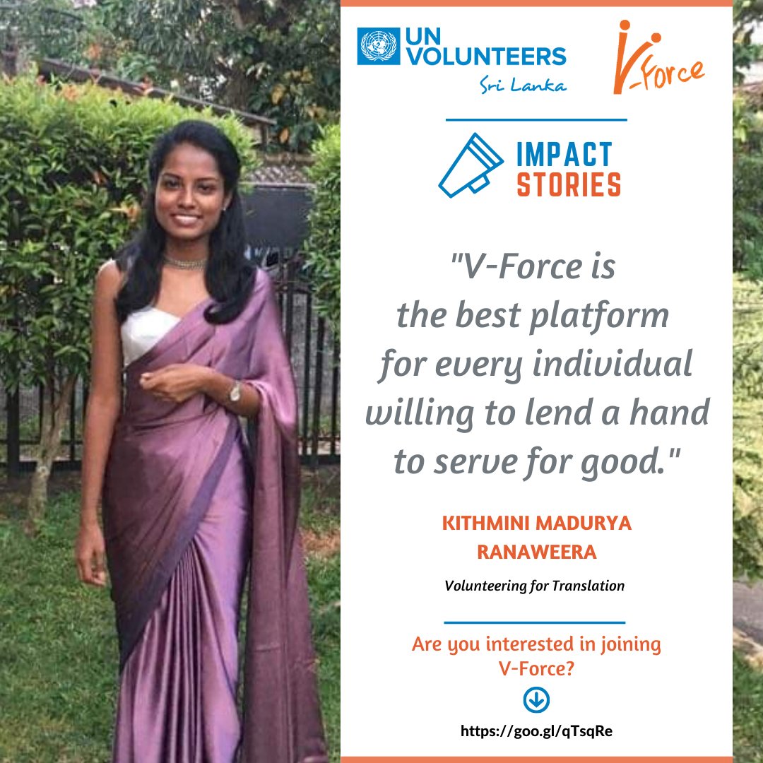 UNVSriLanka's tweet photo. V-Force platform brings together volunteers to make positive changes in the community. Read Kithmini's story and join V-Force today!: https://t.co/EMZ7wyaiI8.
Interested in joining V-Force?: https://t.co/wE4pVgGbX7
#unvsl #vforce #unvolunteer #unvforce #unsrilanka #volunteersim https://t.co/BlNCy0HWH0