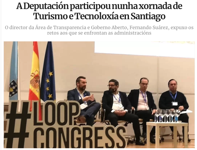 DeputacionOU's tweet photo. 📰 @VozOurense #LoopCongress "A @DeputacionOU participou nunha xornada de Turismo e Tecnoloxía en Santiago
O director da Área de Transparencia e Goberno Aberto, @FsuarezL, expuxo os retos aos que se enfrontan as administracións" 
 https://t.co/0lhMIY5XBw https://t.co/18gYM14MM0