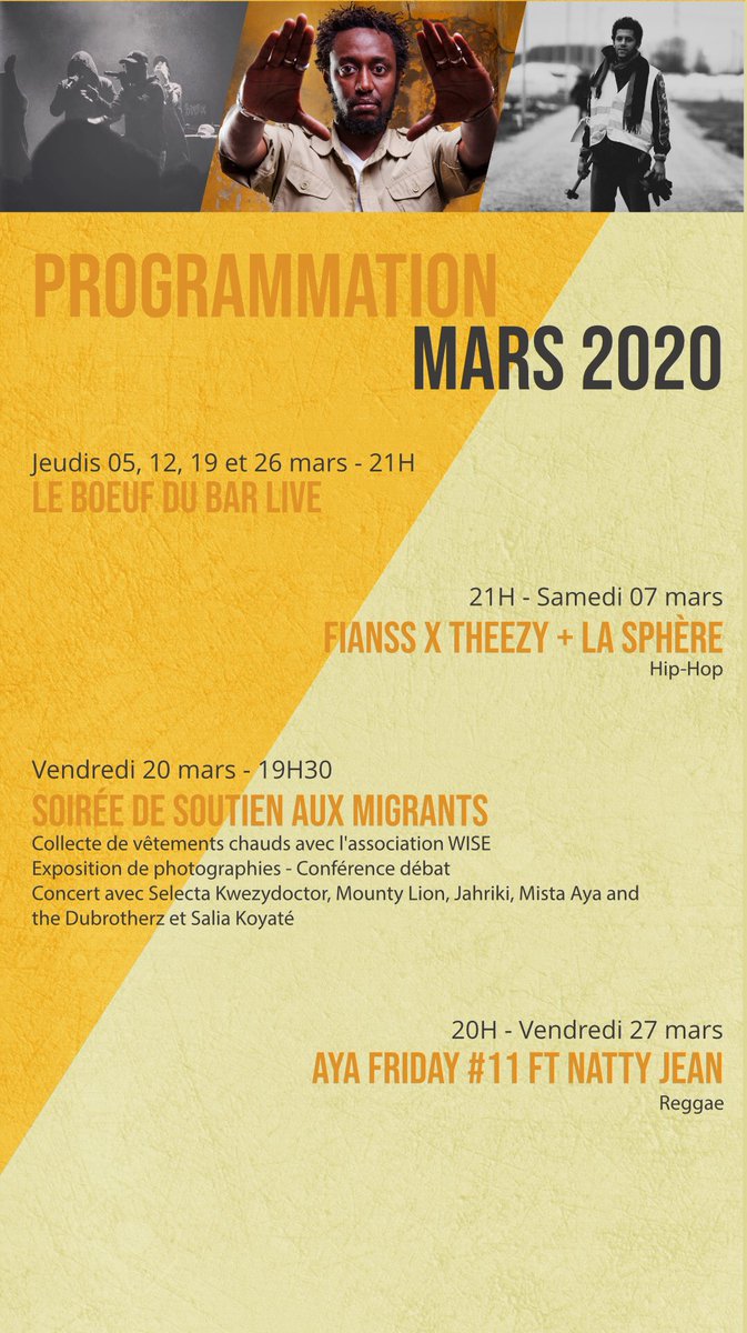 BarLive301's tweet photo. #programmation du mois : #hiphop, #jams, #reggae et soirée de soutien aux #migrants avec l’association WISE https://t.co/7MZuQRLQu6