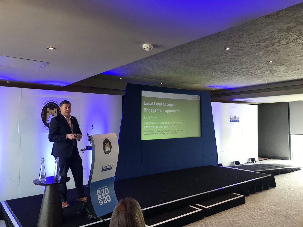 melcrox's tweet photo. With my @HMLandRegistry Local Land Charges Programme colleagues @AllisonBradbur5 @GraemeSpinney and @WinchJamie at the @LandData  Conference presenting to local authorities #llc #llci #collaboration https://t.co/tBgoyBttNp
