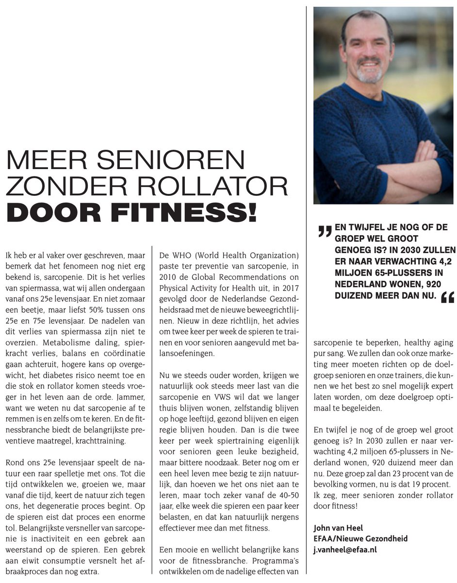 nlactief's tweet photo. “Meer senioren zonder #rollator door #Fitness. In 2030 zullen er naar verwachting 4,2 miljoen 65plussers in #Nederland wonen, 920 duizend meer dan nu” Lees de hele column van @Johnvanheel in @bodyLIFEBenelux 
https://t.co/k07UuBJGHi https://t.co/66Eu1v4ZIR