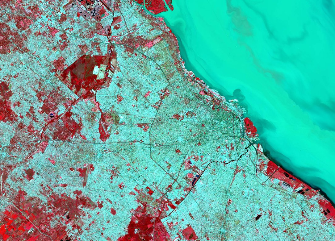 joacolascombes's tweet image. Combinación &quot;color infrared&quot; para resaltar la vegetación en tonos rojos

#agdron