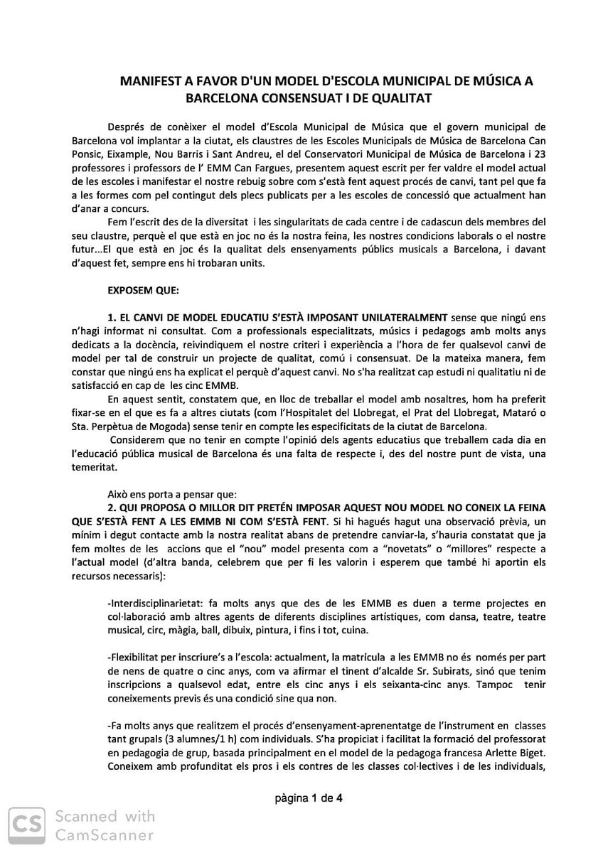 lamusicanoesto1's tweet photo. MANIFEST conjunt a favor d'un model consensuat i de qualitat #lamusicanoestoca https://t.co/WyRREfbgst