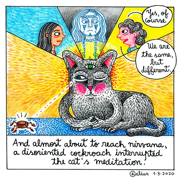 deliusdibujante's tweet photo. aqui mi último post (#105) para las @chicksoncomics
#chicksoncomics #comic #tumblrconversation #blackcat #nirvana #cockroach #meditation https://t.co/ovZ0uWAgF8