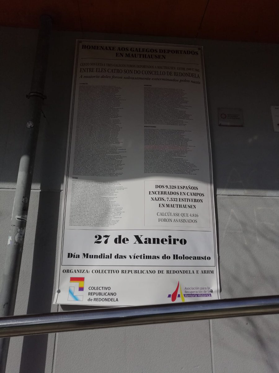 lareirinha's tweet photo. Onte os fascios roubaron Unha faixa da fachada do multiusos da xunqueira qiie conmemoraba aos deportados galegos nos campos de concentración nazis. Pois ide preparando pk imos poñer outra que non ides poder sacar. En Redondela non ides facer o que vos peta. https://t.co/bAtuXyfM6M