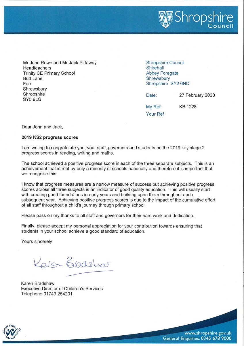 Received a lovely letter from <a href="/ShropCouncil/">Shropshire Council</a> this morning on our positive pupil progress scores. #teameffort