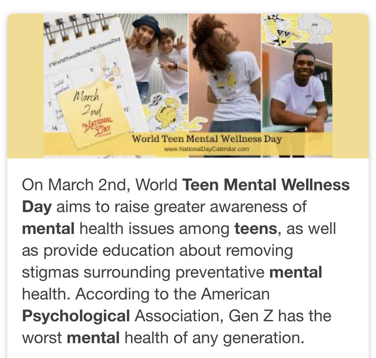 FoxFedPro's tweet photo. #WorldTeenMentalWelnessDay 3.02.2020. Teen wellness &amp; self care are critically important, let’s support our teens ❤️!    https://t.co/sRXGfqdjai https://t.co/Nr70uA8zjP
