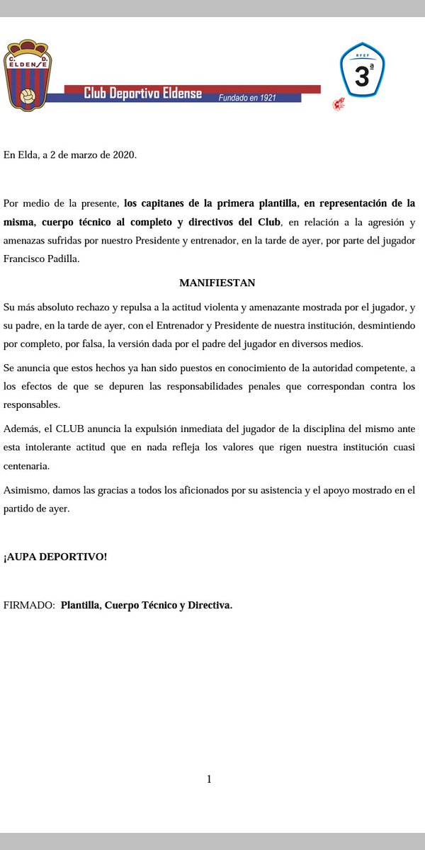 IdellaSport.es (@idellasportes) on Twitter photo Comunicado del <a href="/CD_Eldense/">CD Eldense SAD</a> ante incidente acaecido antes del partido contra <a href="/jovesanvicente/">FCJ Español de San Vicente</a> y del que <a href="/IdellasportES/">IdellaSport.es</a> ha venido informando : Comunicado del <a href="/CD_Eldense/">CD Eldense SAD</a> ante incidente acaecido antes del partido contra <a href="/jovesanvicente/">FCJ Español de San Vicente</a> y del que <a href="/IdellasportES/">IdellaSport.es</a> ha venido informando :