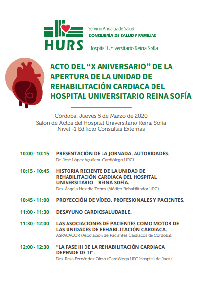 HUReinaSofia's tweet photo. 💓 No te pierdas el próximo 5 de marzo el acto de celebración del X aniversario de nuestra Unidad de #RehabilitaciónCardiaca, donde haremos un repaso por esta década de trayectoria y contaremos con la colaboración de #ASPACACOR.
ℹ Más info: https://t.co/q3wh1BLITE https://t.co/UuZYCW6YEq