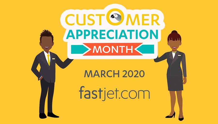 Fastjet announces Customer Appreciation Month | March 2020. Initiatives kickoff with free flights for frequent fliers. To find out more click on the following link bit.ly/2PEFWnz 

#Fastjet #LetsGo #CustomerAppreciation