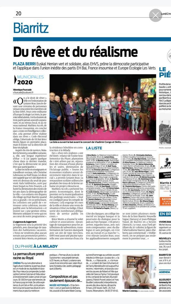 EHVSbtz's tweet photo. Retour sur cette belle soirée de samedi à Plaza Berri, à lire dans @SO_Paysbasque !
Milesker. #Biarritz #Municipales2020 https://t.co/vjCw7bzMxk