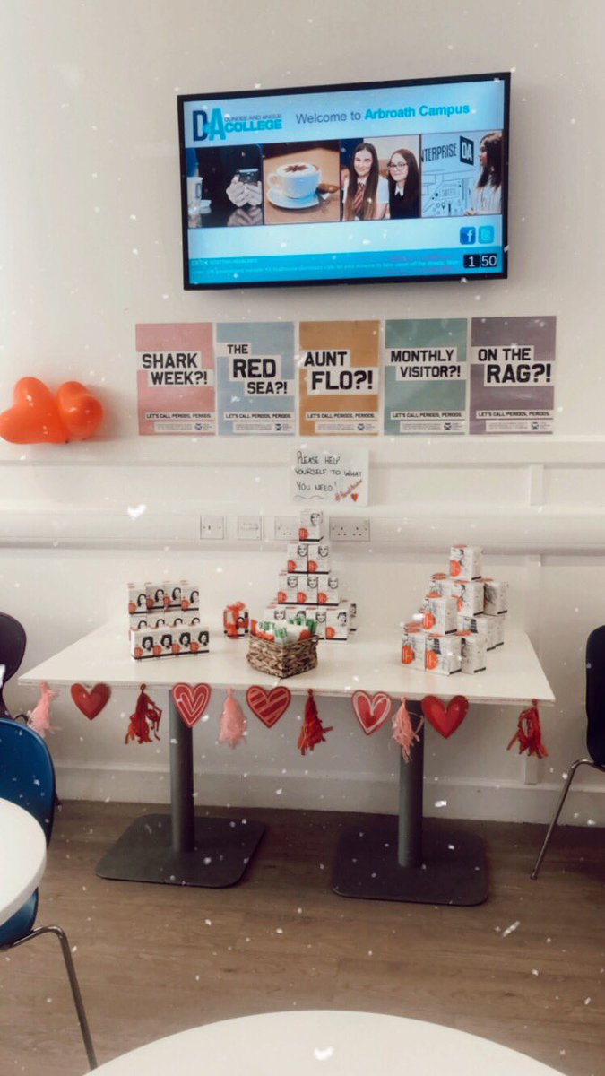 DASportsUnion's tweet photo. We have displays of our period products in the learner engagement area at each campus. Please help yourself to whatever you may need ☺️♥️ #periodpositive #morethanjustacollege #dawellbeing @da_wellbeing @DAEngageMe @dundee_angus https://t.co/ixyvtWcjfz