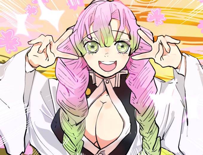 weaponさんがTwitterに投稿した甘露寺蜜璃(鬼滅の刃)のイラスト。