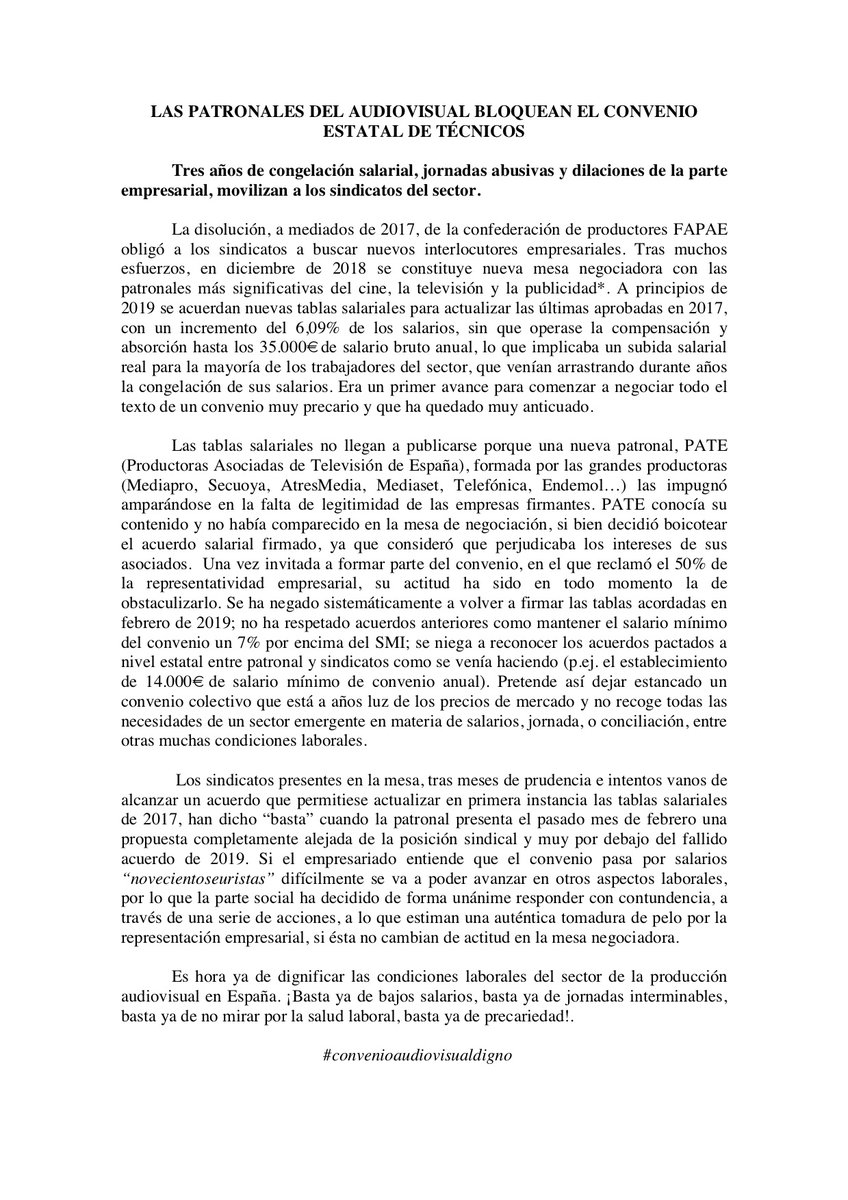 CgtGraficas's tweet photo. Los trabajadores de la Producción Audiovisual reivindicamos un convenio digno. Salarios dignos. Jornadas dignas...
#convenioaudiovisualdigno https://t.co/5jIxJamOSt