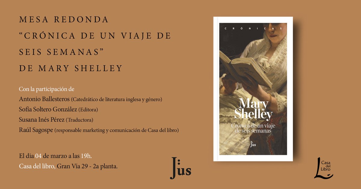 Os esperamos este miércoles en la presentación de CRÓNICA DE UN VIAJE DE SEIS SEMANAS de Mary Shelley.