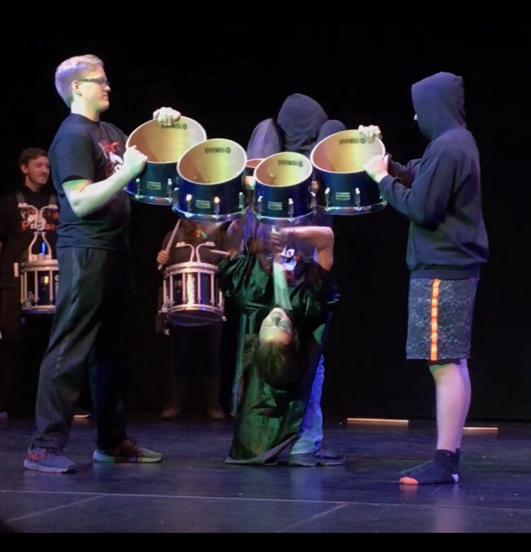 victoriouskaty's tweet image. The @HopkinsHigh270 band students put on an awesome Pops Concert. @HHSLMPM #drumline feature was magical! Here’s a picture of my son playing the quad-toms upside down! #playingdrumsupsidedown 👏🏻