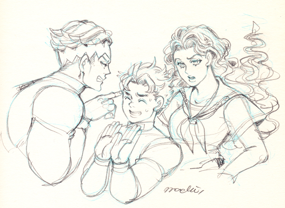 露伴 康一 由花子 康一くんが取り合いっこされてる構図がすごく好き まち のイラスト