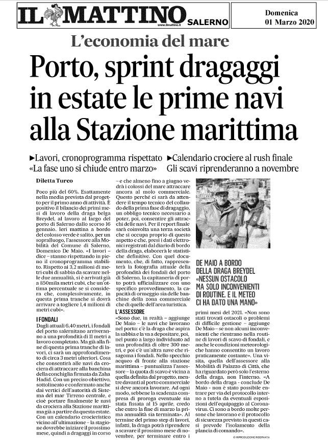 Dragaggio nel #portoSalerno, a ritmo serrato i lavori della prima fase. Su <a href="/MattinoSalerno/">Il Mattino Salerno</a>