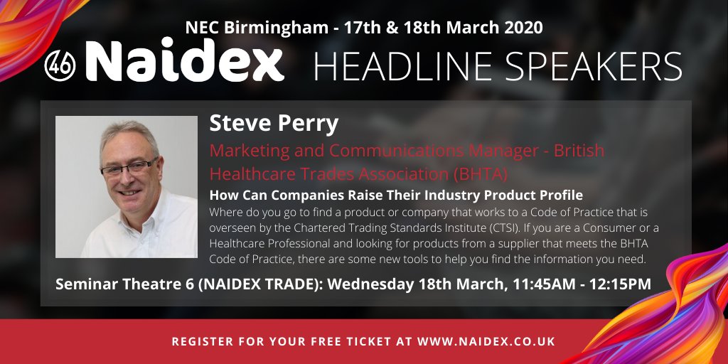 NaidexShow's tweet image. 📢 NAIDEX SPEAKER OF THE DAY 📢

Steve Perry, Marketing and Communications Manager at @wwwbhta: How Can Companies Raise Their Industry Product Profile

Register for your FREE ticket to #Naidex46 👉 bit.ly/2Toqq0b