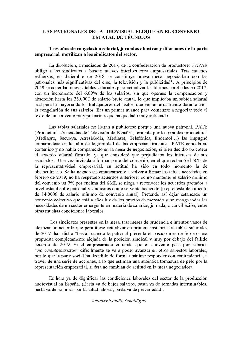 csifaudiovisual's tweet image. #convenioaudiovisualdigno #respetoaudiovisual L@s trabajador@s del sector audiovisual no aguantamos más. #salariodigno #stopcongelaciónsalarial #derechoaconciliar #vidapersonal