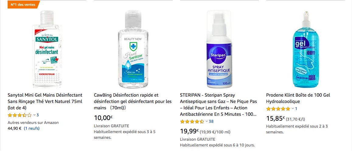 AxelleBsch's tweet photo. Jusqu'à 45€ les 75ml de gel hydroalcoolique (se laver les mains avec du savon reste plus efficace) et 42€ les 20 masques (qui n'ont qu'un effet limité pour éviter d'être infecté par le coronavirus) : les bourses mondiales dévissent, mais certains secteurs profitent de la crise https://t.co/9A0UKFk5Lb