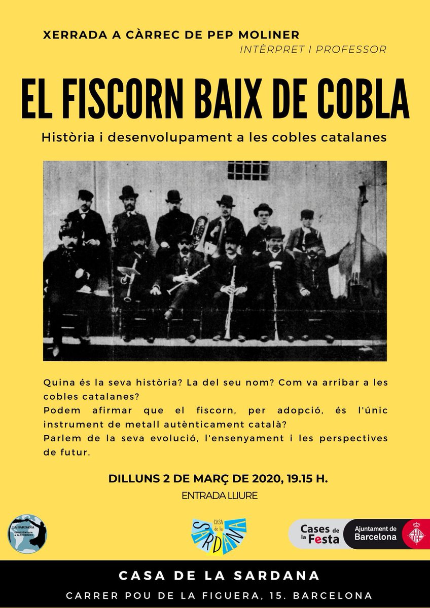 somsardana's tweet photo. En unes hores ens endinsarem en el curiós món del #fiscorn de la mà d'en Pep Moliner (@fiscort). No hi falteu! @Cultupopularbcn https://t.co/m6LyYgiggP