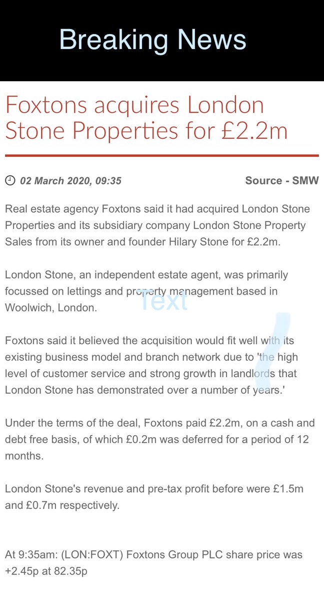 RoyalArsenal007's tweet photo. Firmly established #LondonStoneProperties sells out!!! @foxtons acquires #RoyalArsenal based #EstateAgent #property  #news  #SouthEast #London #UK https://t.co/H5j8luA7UE