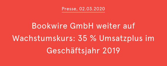 bookwire's tweet photo. In eigener Sache: Bookwire blickt auf ein erfolgreiches Jahr 2019 zurück und verzeichnet ein Umsatzwachstum von 35 %. #Pressemitteilung: https://t.co/baKQA6hDRb #ebooks #audiobooks #BookwireOS #BookwireWAY https://t.co/43AyOCxpZV